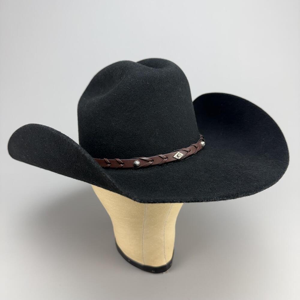 Justin Hat Cowboy Fitted Black Wool Western Brown Braided Band Rodeo Mens